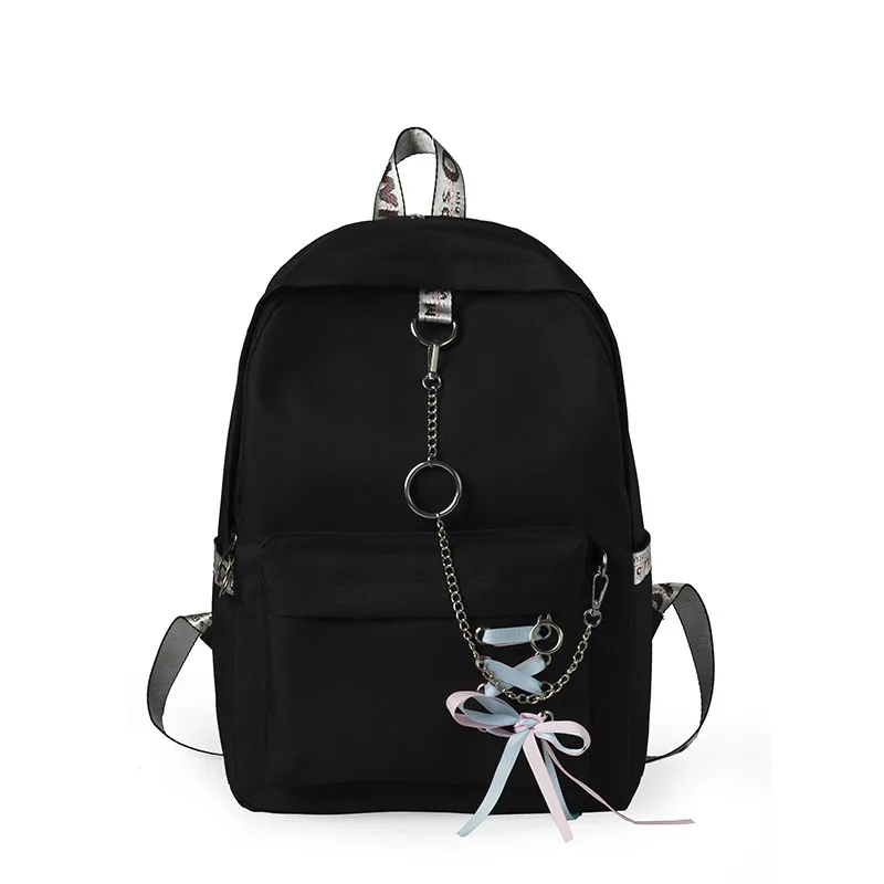 

New Fashion 2019 Women Leisure Backpack Solid Color Knapsack Canvas Casual Shoulder Bags for Teenage Chains Classic Bagpack