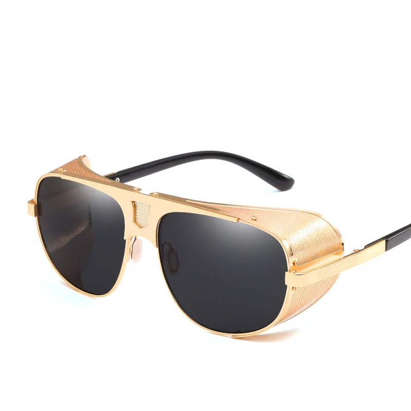 

2019 Fashion Cool Shield Punk Style Side Mesh Sunglasses for Men Vinatge SteamPunk Brand Design Male Sun Glasses Oculos De Sol