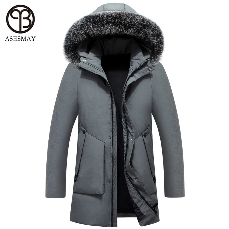 Asesmay, зимняя мужская куртка, брендовая, толстая, теплая, парка, натуральный мех, белый утиный пух, пальто, толстовки, повседневные, мужские, водонепроницаемые, пуховики