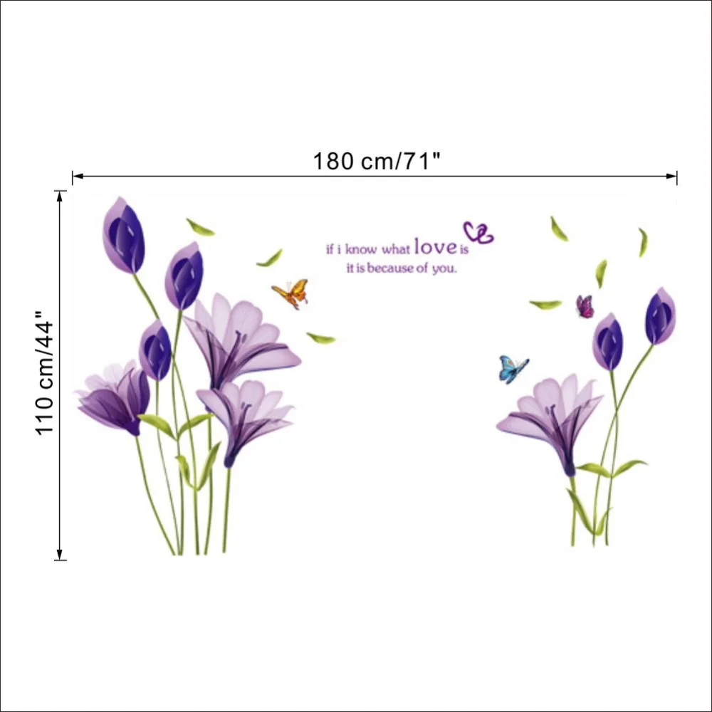 60 90cm large purple lily flower love quotes decorative living room purple flower quotes