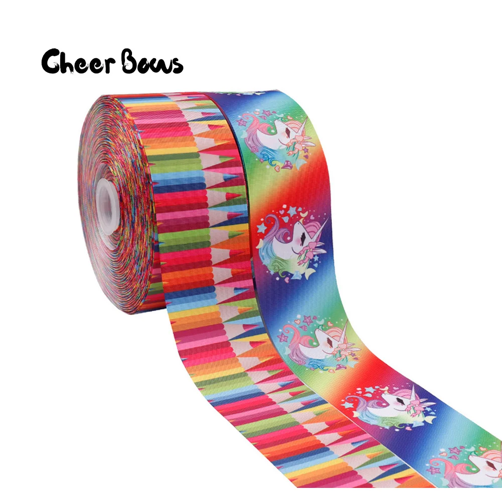 

Cartoon Printed Grosgrain Ribbons 75MM Handmade Pencils Unicorn Printed DIY New Year Decoration Gift Packing Accessories 2 Yards