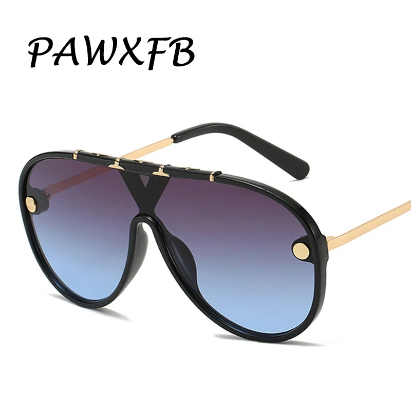 

PAWXFB 2019 New Oversized Square Sunglasses Women Luxury Summer Style Gradient Blue Fashion One Piece Shades