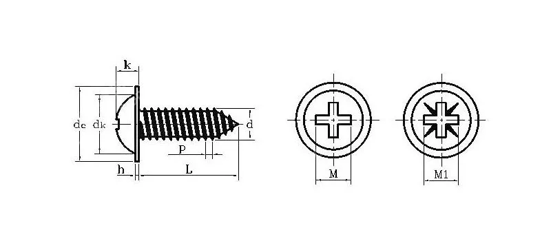 100 шт PWA никелированные крестообразные саморезы с круглой головкой с накладкой M1.2-M4 головкой для нарезания шурупы с шайбой