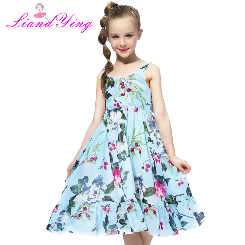 Г. Летнее пляжное Повседневное платье принцессы с цветочным рисунком для подростков; шифоновое платье с цветочным рисунком для маленьких девочек; вечерние платья для маленьких девочек; Vestido