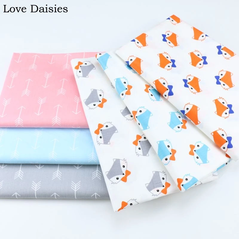 

100% Cotton Twill GRAY PINK BLUE Cartoon Simple Fox Head Arrow Fabrics for DIY Bedding Sheet Tent Apparel Handwork Decor Textile