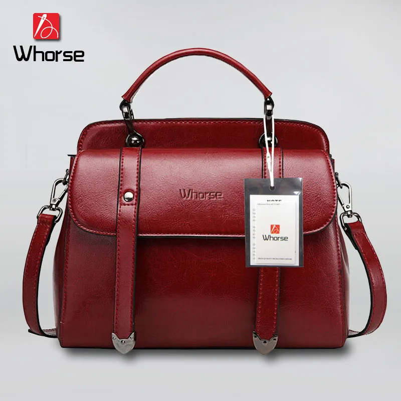 

[WHORSE] Brand Logo New Retro Design Women Genuine Leather Handbag Shoulder Bag Messenger Bags High Quality Tote Bag Handbags