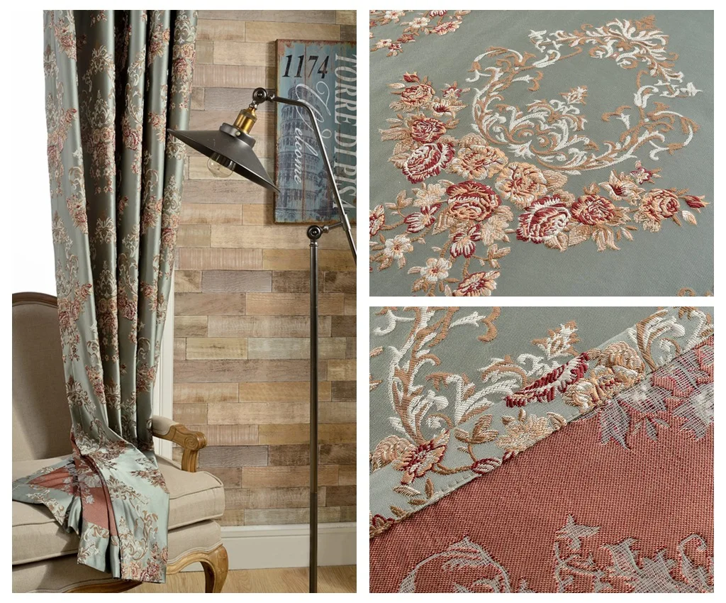 Europea Jacquard Cortinas de alta precisión Floral apagón francés ventana Cortinas para la sala cortina moderno dormitorio de lujo
