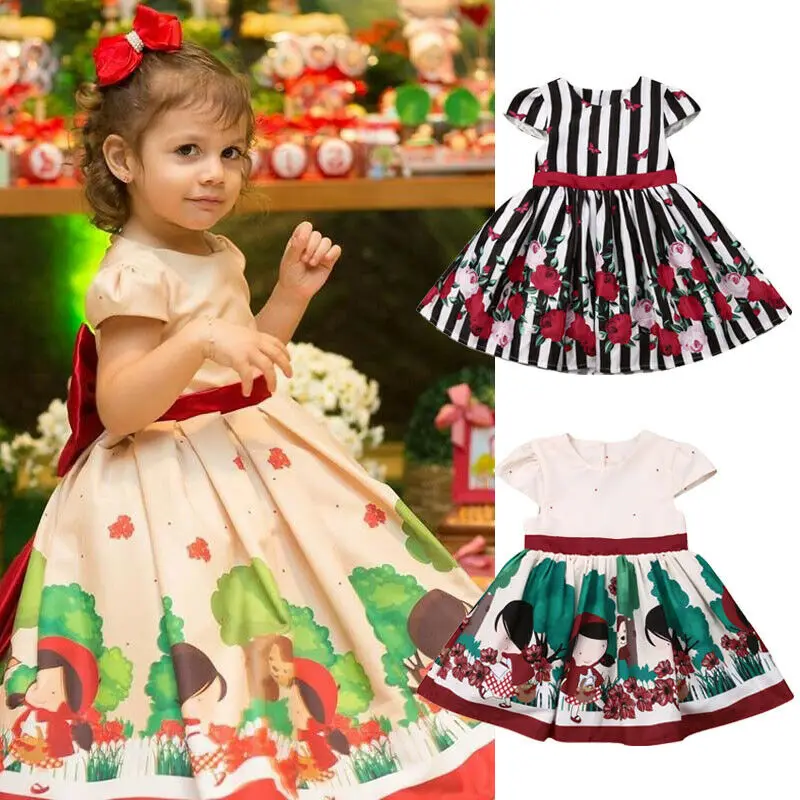 

1-2T Toddler Baby Girl Princess Dress Floral Stripe Bowknot Backless Long Flare Evening Party Pageant Dress Fashion Cute Clothes