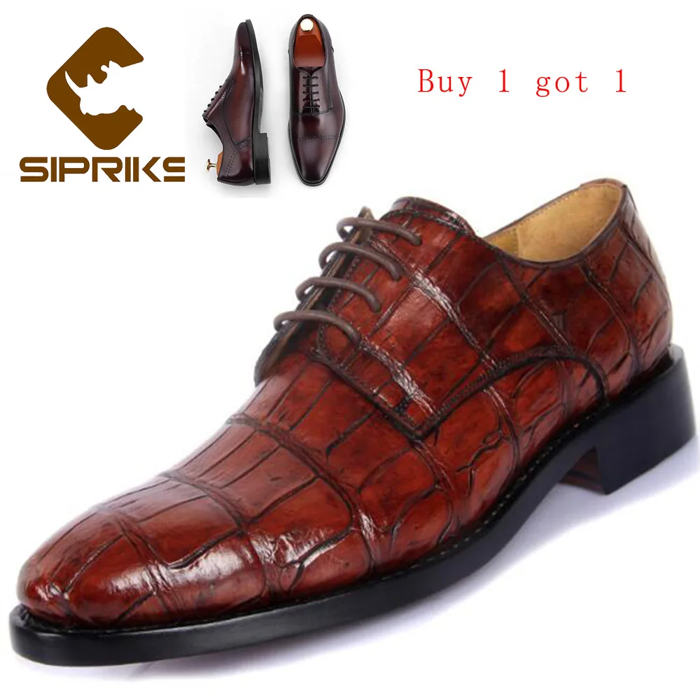 

Sipriks Luxury Italian Bespoke Goodyear Welted Dress Shoes For Men Premium Black Crocodile Skin Leather Shoes Red Brown Oxfords
