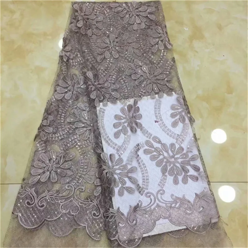 

2019 New design flower embroidered lace super Quality french net Lace Fabric with sequins for party dress