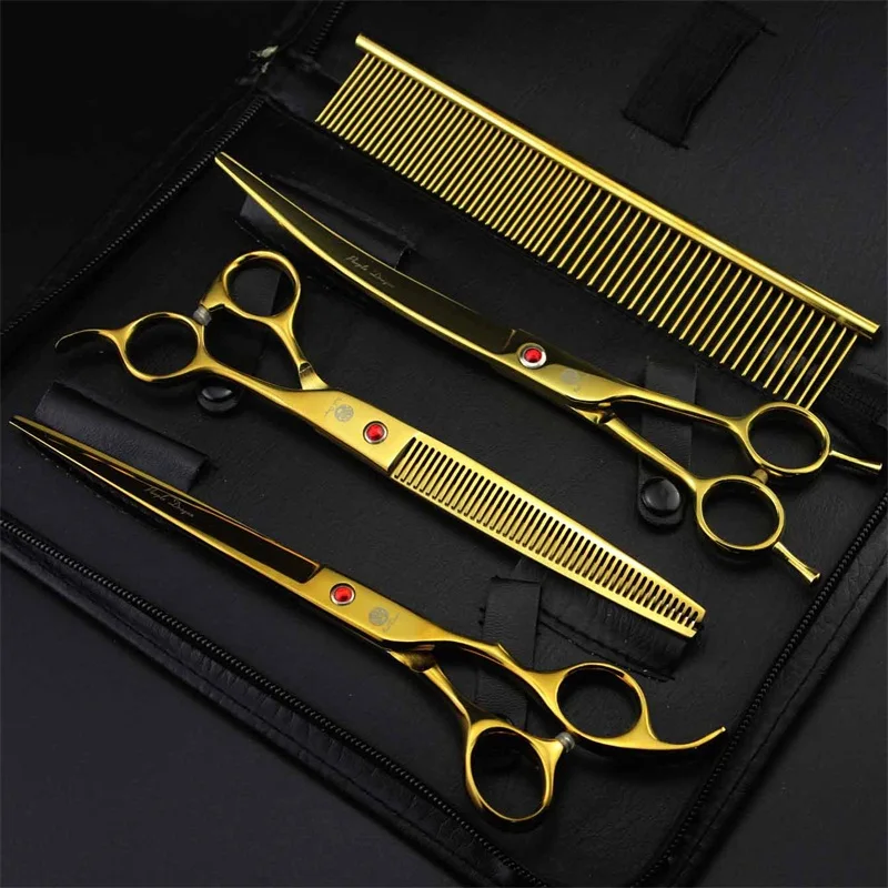 Purple dragon 8.0 inch Professional dog grooming scissors Straight & Curved & Thinning Shears Sharp Edge Animals Hair Cutting (6)