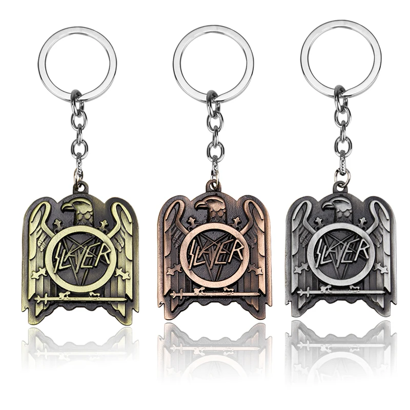 

HOT sell SLAYER Logo Killer Thrash Metal Rock Band KeyChain Zinc Alloy Key ring Fashion men women gift key holder for cars