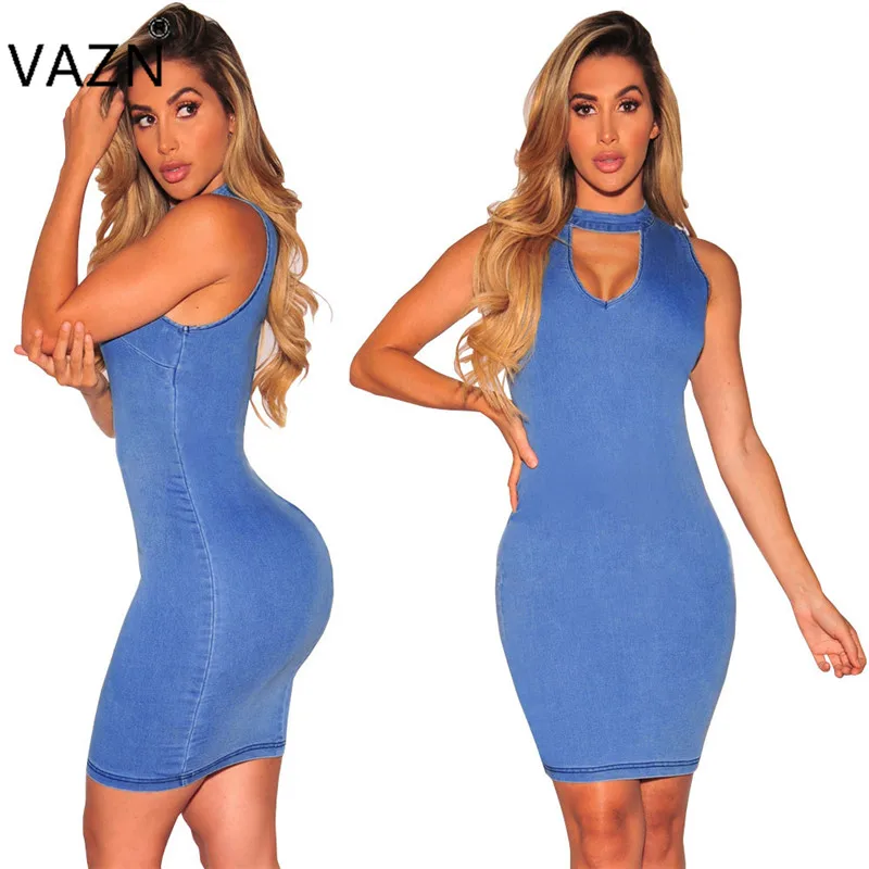 Buy Vazn 2018 Fashion Bandage Solid Women Sexy Short Denim Dress V Neck Solid 