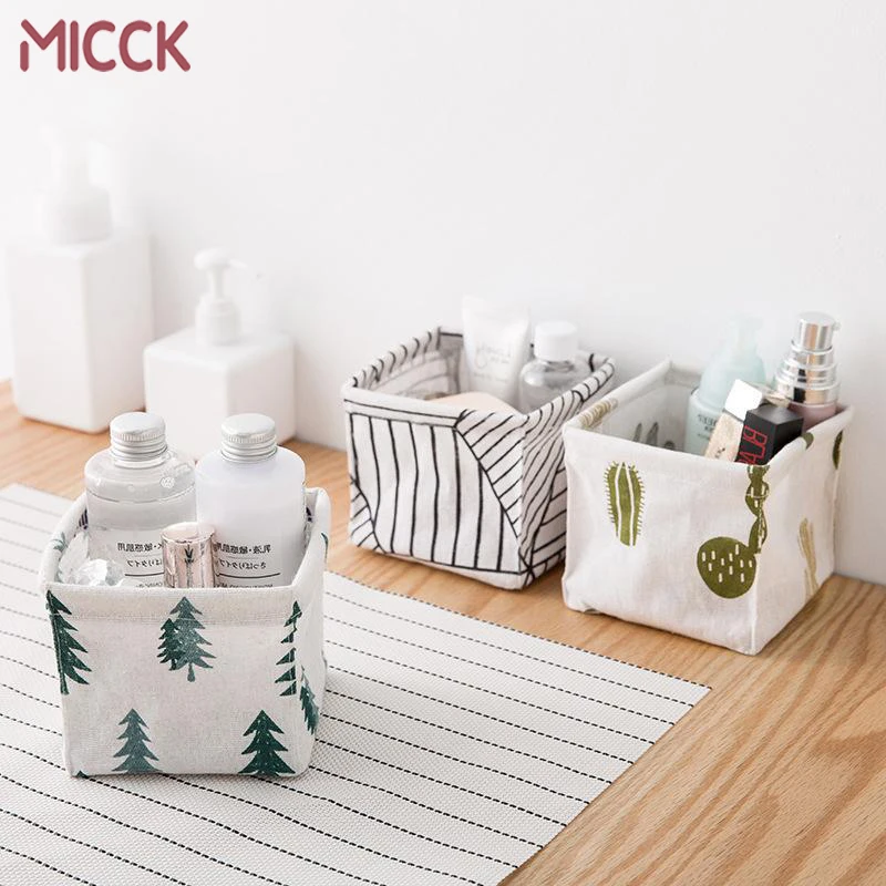 

MICCK Cute Printing Desktop Storage Basket Waterproof Organizer Cotton Linen Sundries Storage Box Cabinet Underwear Storage Bags