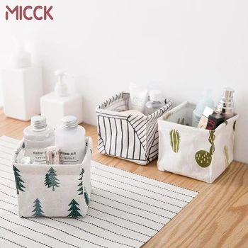 

MICCK Cute Printing Desktop Storage Basket Waterproof Organizer Cotton Linen Sundries Storage Box Cabinet Underwear Storage Bags