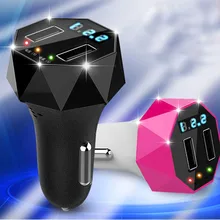 Universal 2.1A Diamond Dual USB Car Charger Fast Charging Adapter LCD Digital Voltage Charger with Smart Monitoring Alerts O2