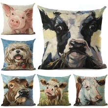 Наволочка для подушки с изображением коровы, льняная подушка с изображением животных, наволочка для дивана, декоративная наволочка, декоративная наволочка, 45x45 см