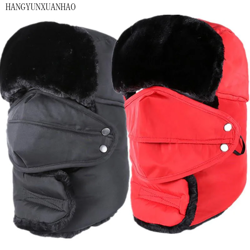 

2019 New Succinct winter Bomber Hats For Men caps Solid color Thicker bone Russian Snow Hat Man 's Ear Flaps lei feng cap