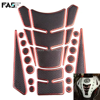 

FASP Motorcycle Universal Fuel Tank Pad Protector Sticker 3D Dots Rubber & Plastic Silver Red Gold black frame Decal