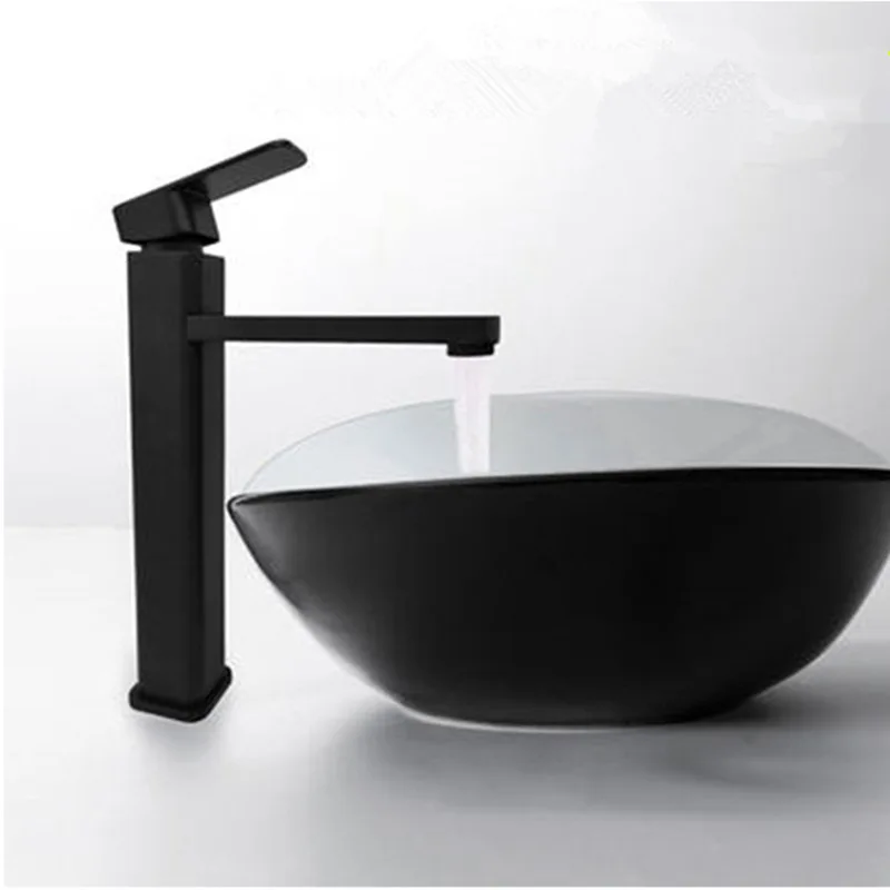 

Black and chrome bathroom basin lengthened faucet, bathroom decorative cold water and hot water faucet products