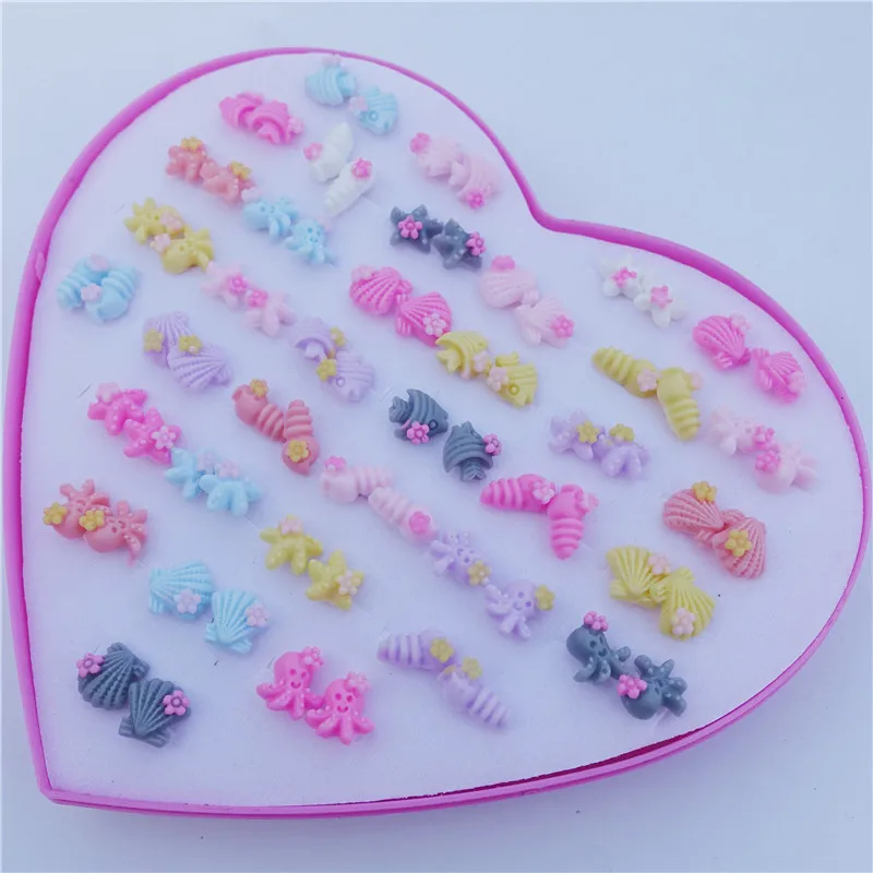 Plastic Assorted Marine Organism Stud Earrings Jewelry For Women Girls 36pairs/lot Mix Colorsin