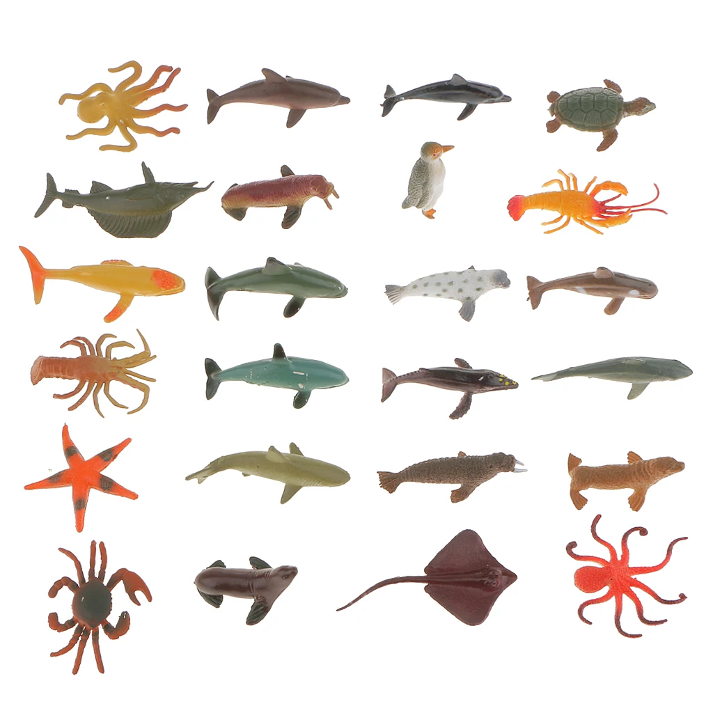 24 Plastic Sea Animals Figure Ocean Creatures Turtle Sea Fish Children Toy 