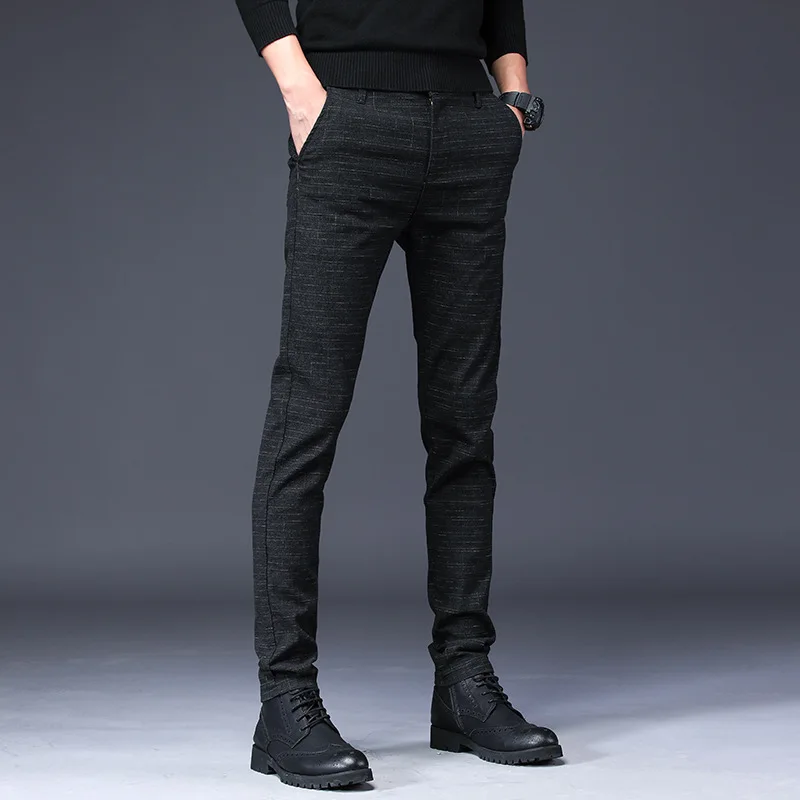 Модные мужские брюки Slim Fit высокого качества однотонный, стрейч повседневные брюки мужские деловые классические Формальные Прямые офисные