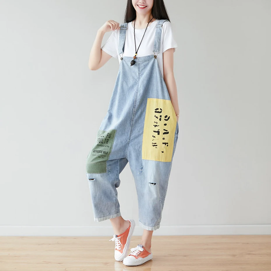 

Womens Denim Jumpsuits Rompers Overalls Body Patchwork Big Loose Long Oversized Casual Fashion Cute AZ39543112
