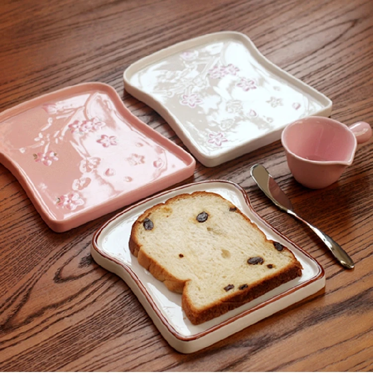 Кухонная столовая посуда вишневый цвет рельефная тарелка в форме хлеба тост тарелка для торта тарелка для выпечки керамическая тарелка для хлеба