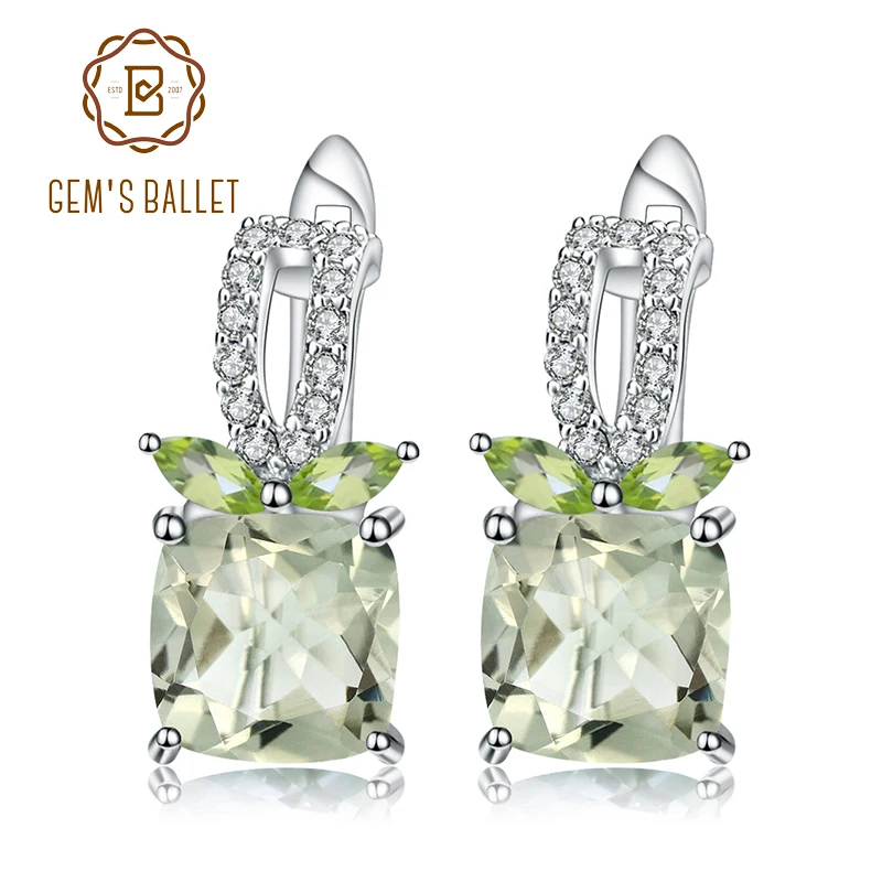 GEM'S BALLET 4.16Ct натуральный зеленый аметист серьги с драгоценным камнем 925 пробы серебряные серьги-гвоздики для женщин Свадебные ювелирные изделия