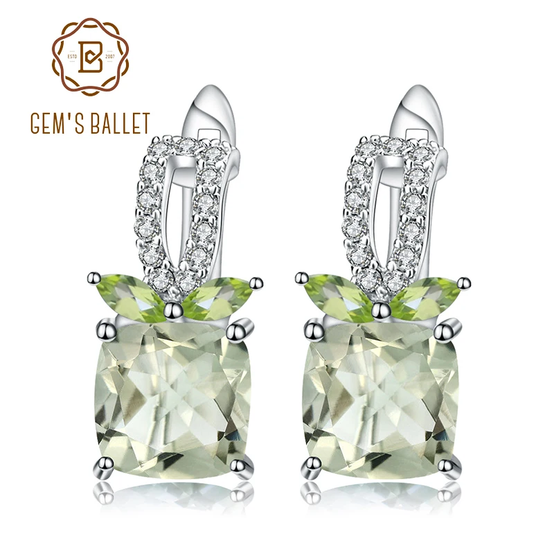 

GEM'S BALLET 4.16Ct Natural Green Amethyst Gemstone Earrings 925 Sterling Silver Stud Earrings for Women Wedding Fine Jewelry