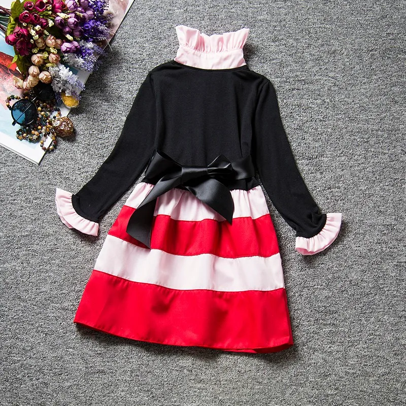 Полосатое платье с оборками и длинными рукавами для девочек, вечерние платья на свадьбу и день рождения, детская одежда, осенняя одежда для девочек, 5 лет