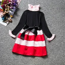 Полосатое платье с оборками и длинными рукавами для девочек, вечерние платья на свадьбу и день рождения, детская одежда, осенняя одежда для девочек, 5 лет
