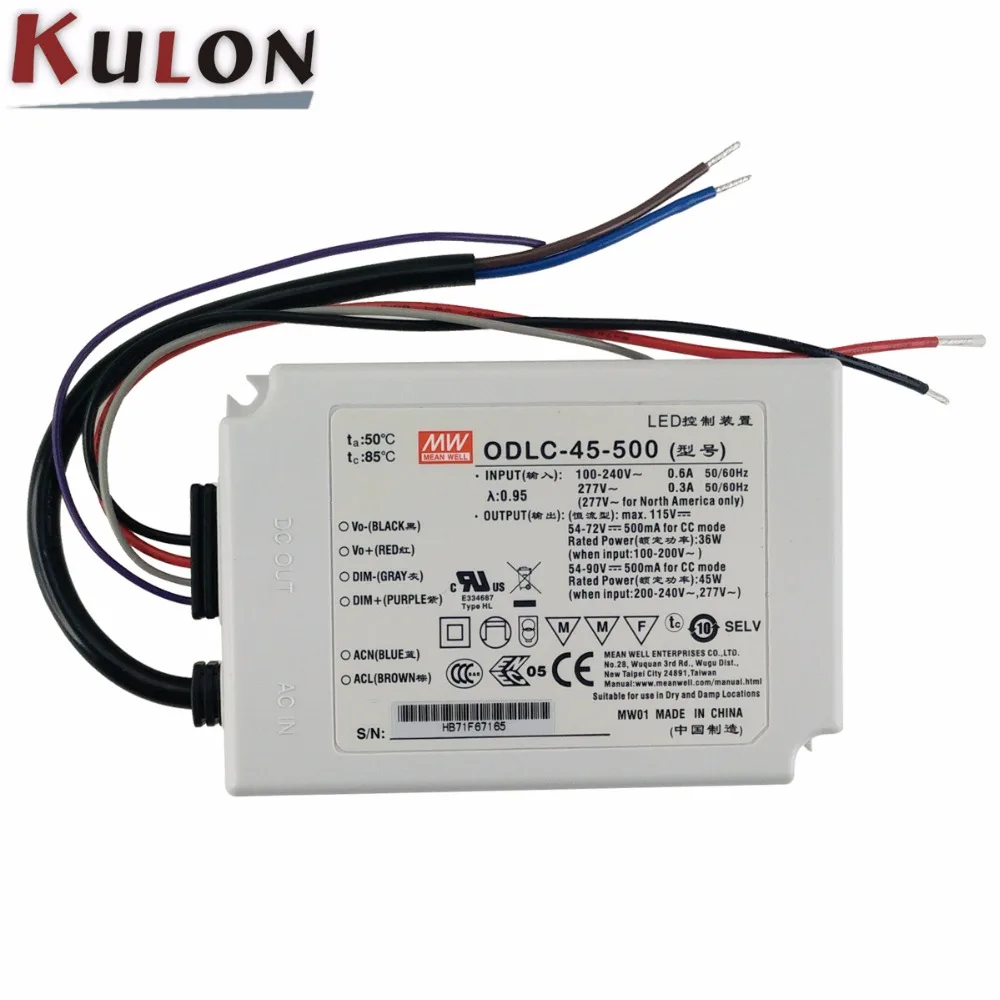 Meanwell ODLC-45-500 45 Вт с драйвером постоянного тока для светодиода 115v 500mA с цифровым адресным интерфейсом Управление переключение Питание адаптер для светодиодный лампы полосы