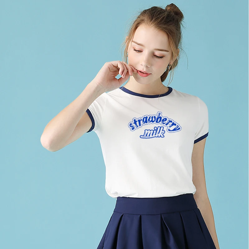 Harajuku Kawaii Клубничные молочные футболки женская летняя футболка в Корейском стиле