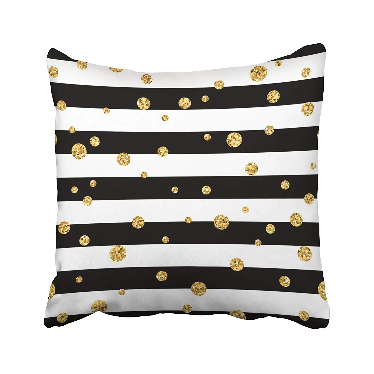 

Throw Pillow Cover 20"X20" Yellow Gold Polka Dot Lines Golden Foil Confetti Black White Stripes Christmas Pillowcases Deco Home