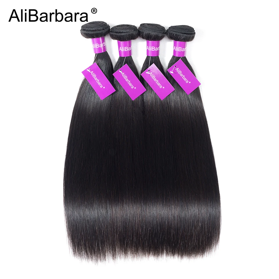 AliBarbara Hair Brazilian Silky Straight Hair Weave 4Bundles Remy Human Hair Extension Natural Black 1B# Can Be Dyed Bleached