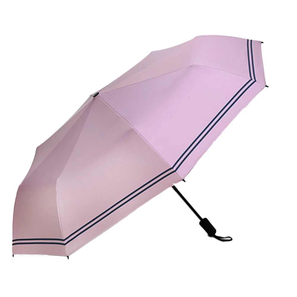 3 складной женский зонт от солнца для девочек, непроницаем для УФ-лучей Ветрозащитный дождливый зонтик, черное покрытие, водонепроницаемый с полосками 8 ребер - Цвет: Розовый