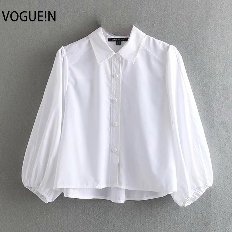 

VOGUEIN New Womens Summer Casual Solid White Puff 3/4 Sleeve Short Blouse Top Shirt Wholesale