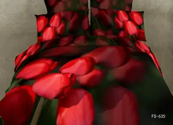 

3D Red Tulip bedding set king queen size duvet cover bedspread bed in a bag bedsets sheets bedroom quilt linen cotton painting