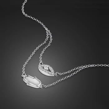 

pendant necklace for women 925 Sterling Silver Devil's Eye Necklace Woman Double chain Pendant Silver Chocker Jewelry Wholesale