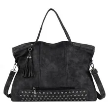 Bolso Vintage de cuero PU para mujer, bolsos grandes con remaches para mujer, bolso de hombro, bolsos cruzados negros de lujo para mujer 2019