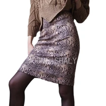 Змеиный принт карандаш Осенняя юбка Женская Сексуальная Клубная Мода Высокая талия уличная облегающая искусственная кожа прямая Сексуальная юбка XXL