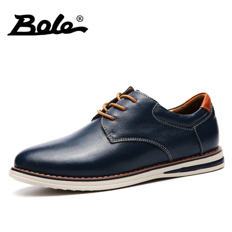 

BOLE Large Size 36-47 Men Leather Shoes 2017 Autumn New Lace Up Breathable Men Loafers Round Toe Men Casual Shoes Flat Shoes Men