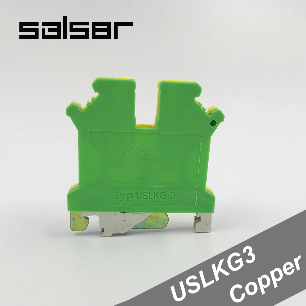 

(50PCS) USLKG3 Terminal blocks UK3N Universal DIN Rail Mounted lug plate Wiring row connection copper 2.5mm2