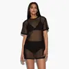 Hot 2022 Sexy Cover Up Women Swimsuit Sheer Mesh Bikini Short Sleeve Crew Neck Loose Summer Sexy Swim Beachwear ► Photo 2/6