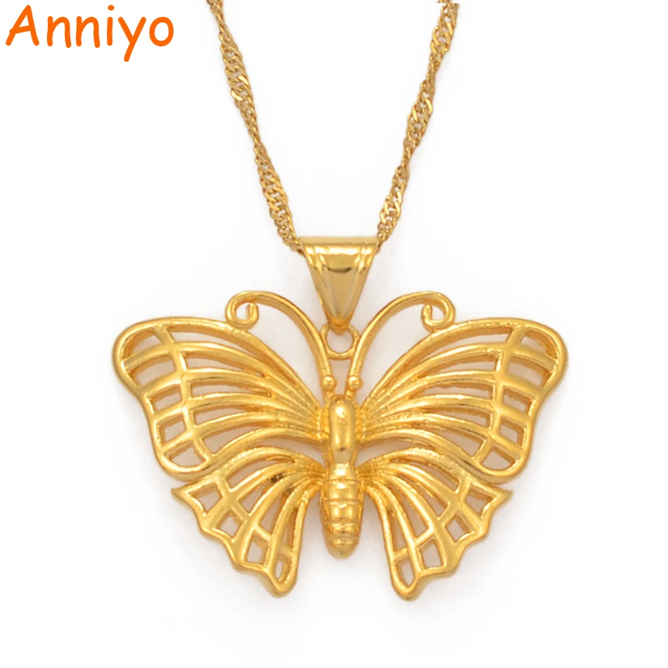 

Anniyo Butterfly Necklaces for Women Girls Gold Color Insect Rhopalocera Pendant Necklace Trendy PNG Jewelry Party Gift #008209