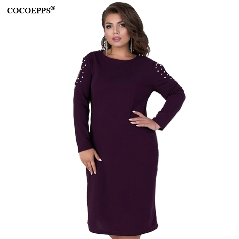 Online COCOEPPS Große Größe Frauen Kleid Langarm Büro Liebsten Kleid bodycorn kleidung Große Größe Elegante Kleid Plus Größe 5XL 6XL