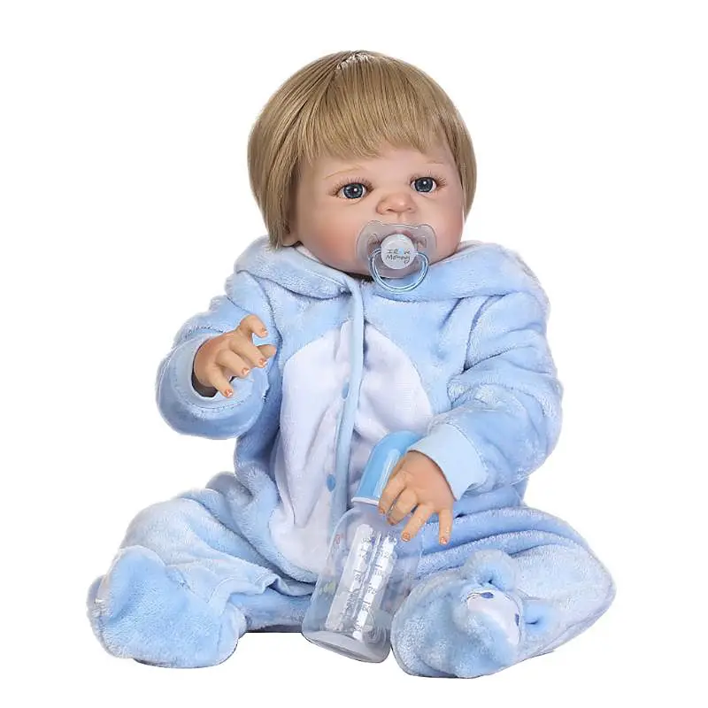 

1 Set 56cm Lifelike Full Silicone Boy Baby Doll Blue Onesies Cute Toys Early Childhood Hot New