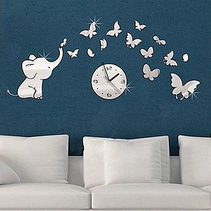 

Wall Sticke rNon-toxic cartoon Elephants play Butterfly Sticker DIY Mirror Wall Clock Wall Sticker kids room Decoration gift